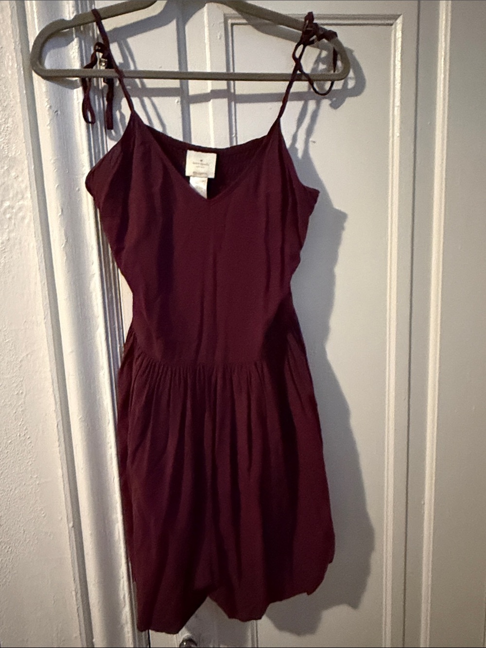 kate spade Burgundy Tie-Strap V-Neck Mini Dress with Gathered Waist